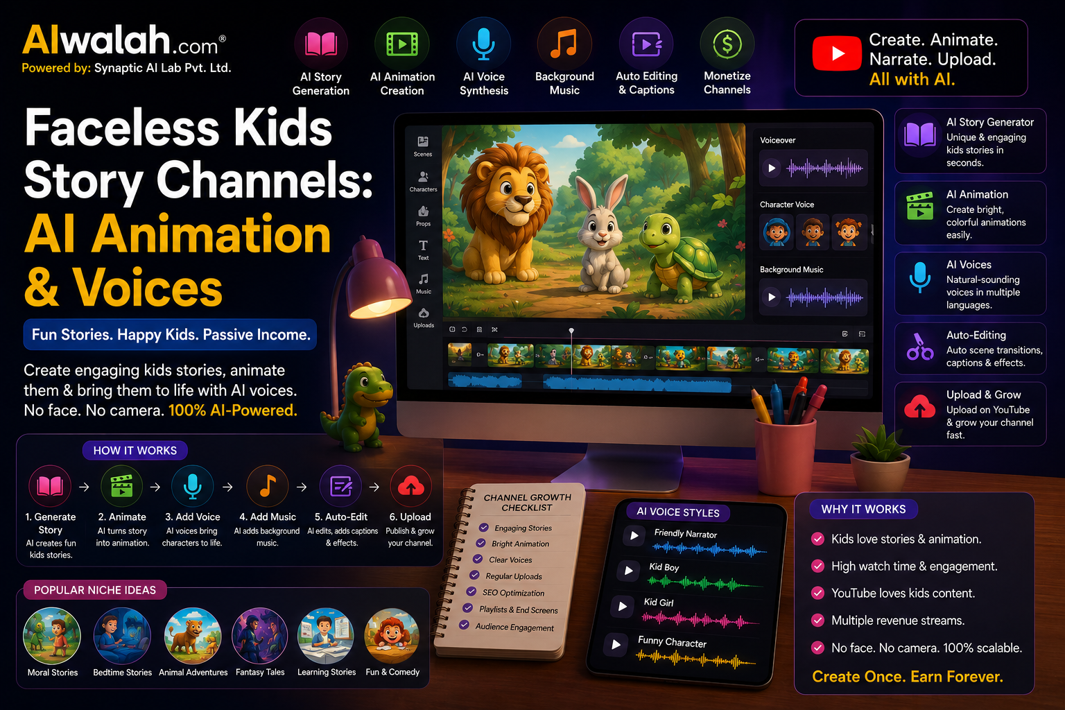 Faceless Kids Story Channels: AI Animation & Voices