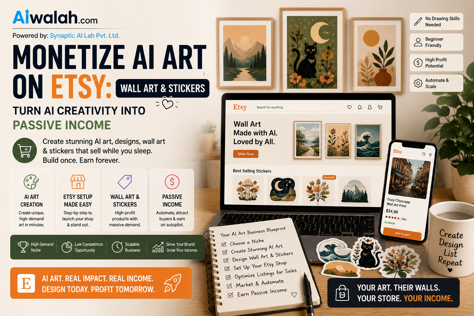 Monetize AI Art on Etsy: Wall Art & Stickers